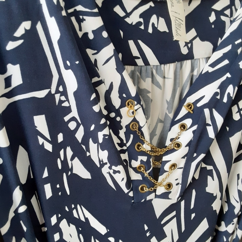 Emma & Michele navy and white abstract print dress, L - Picture 4 of 9